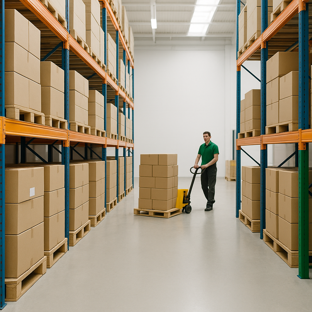 Interior de almacén con estanterías