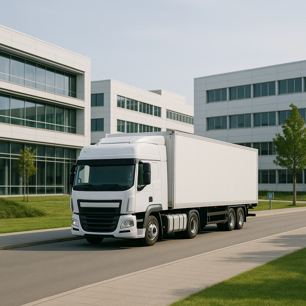 Camion blanco en campus corporativo